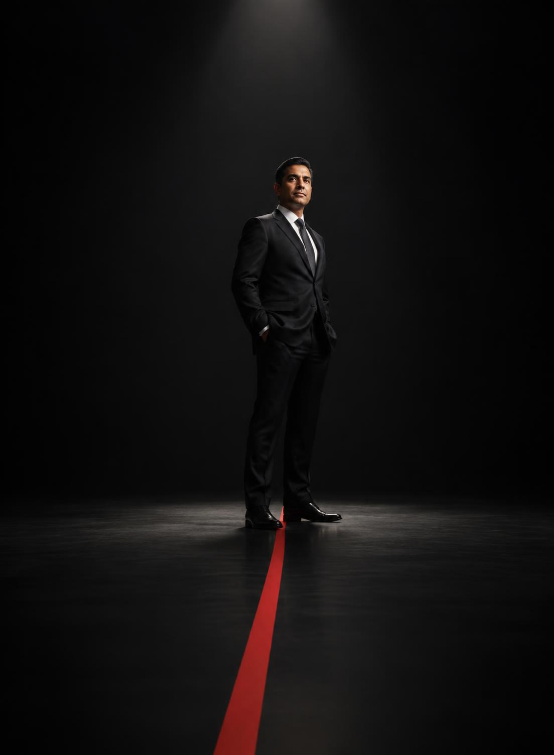 Business leader illuminated by a studio spotlight